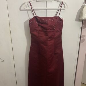 Vintage Elasta Burgundy Ruched A-Line Maxi Dress Gown Prom Formal